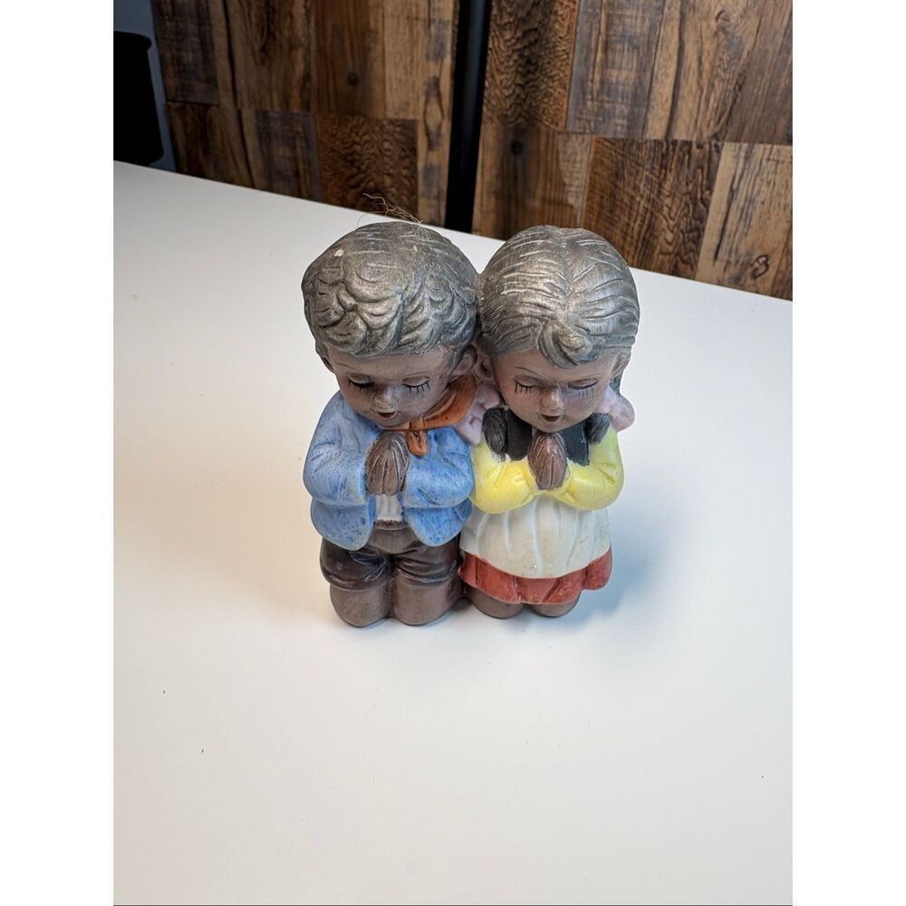 Boy & girl praying figure, ceramic